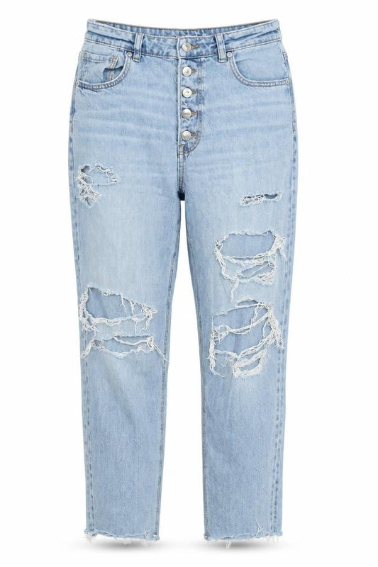 American Eagle Womens Blue Distressed High Rise Mom Jeans Size 12