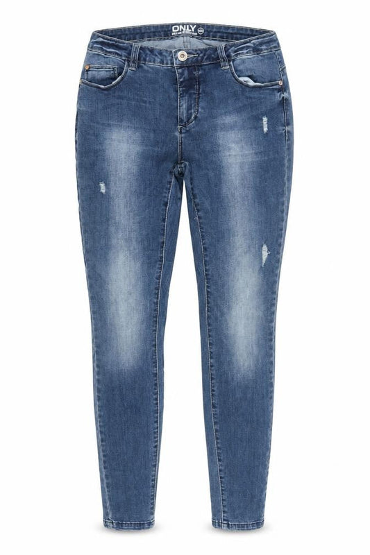 ONLY Women's Blue Skinny Stretch Jeans Size 12 Mid Rise Distressed