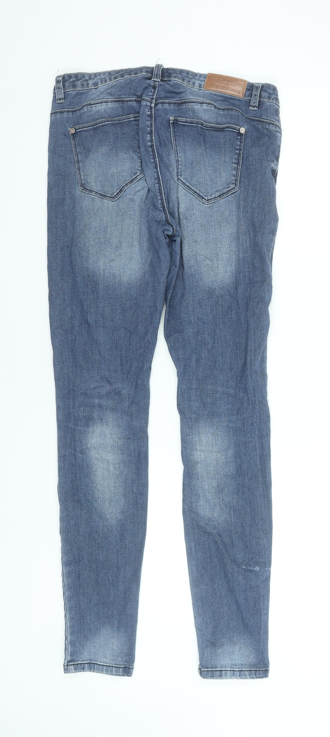 ONLY Women's Blue Skinny Stretch Jeans Size 12 Mid Rise Distressed