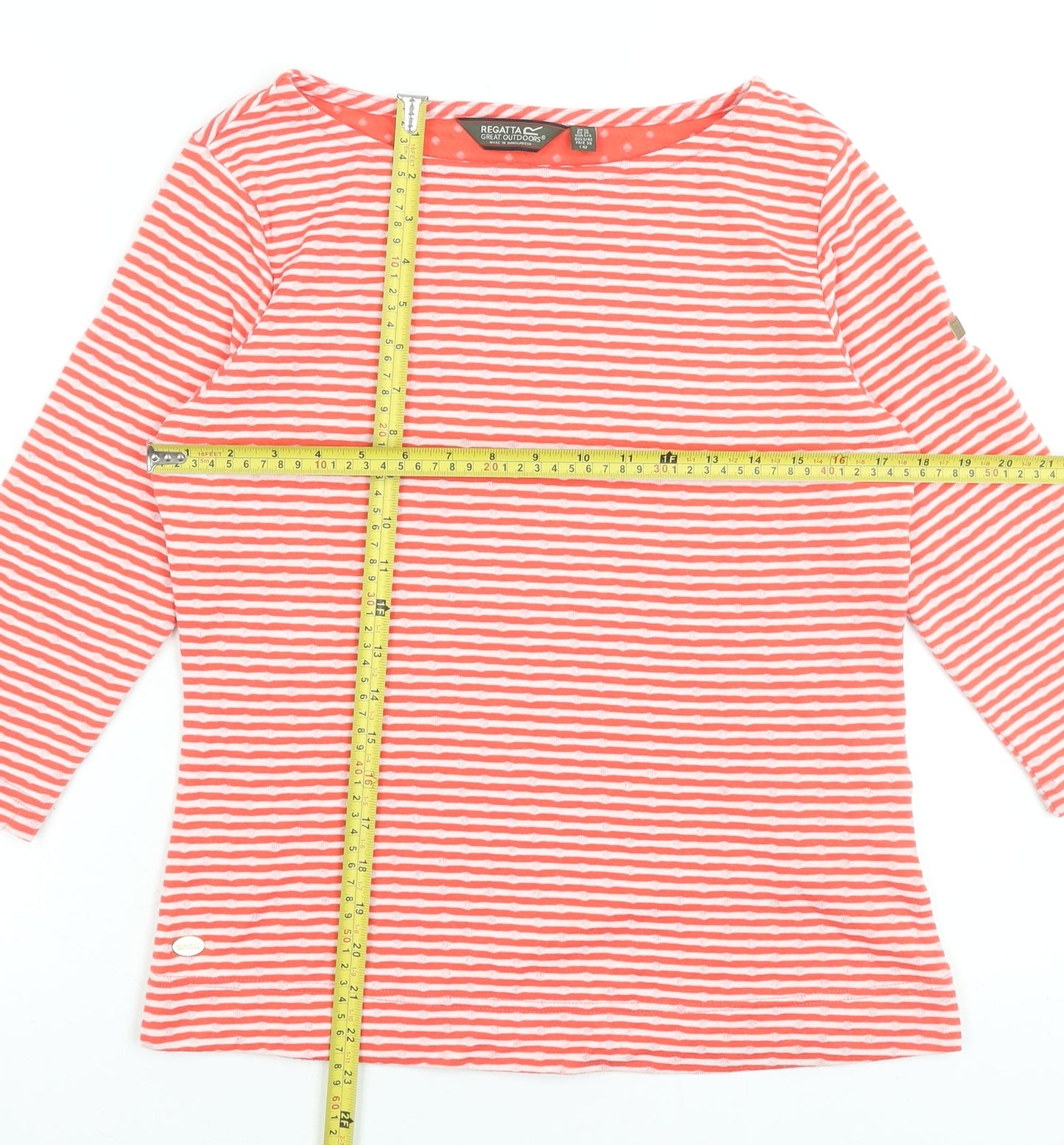 Regatta Women's Red Stripe 3/4 Sleeve Boat Neck T-Shirt Size 10