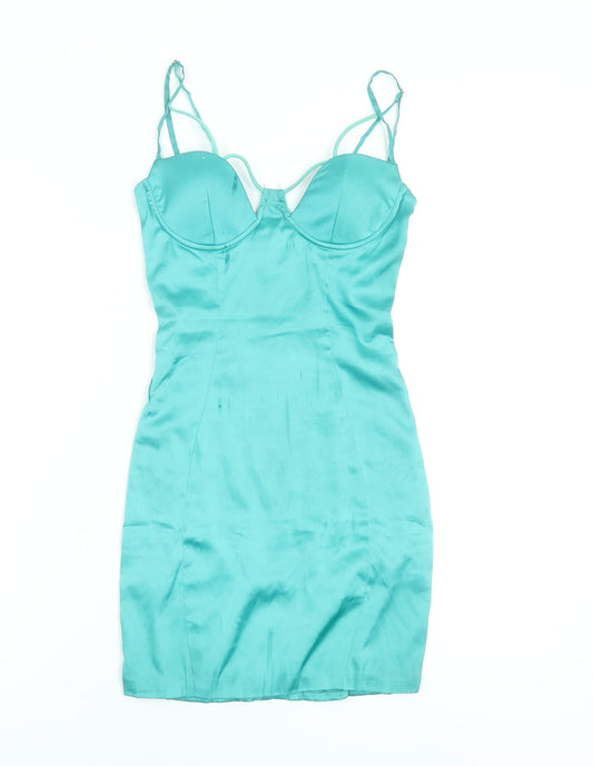 Oh Polly Women Blue Size 4 Bodycon Short Dress