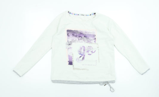Cecil Women White Long Sleeve Cotton Blend Graphic T-Shirt Size S