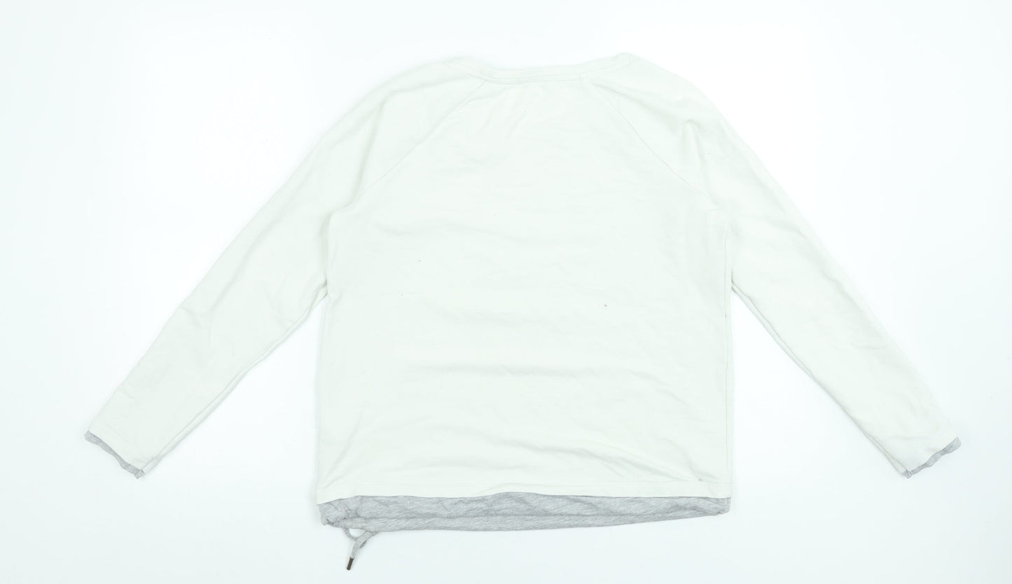 Cecil Women White Long Sleeve Cotton Blend Graphic T-Shirt Size S