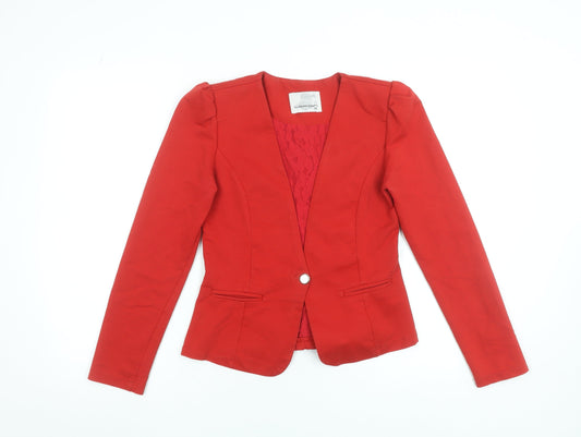 Lefon Womens Red Slim Fit Cotton Blend Blazer Size 10