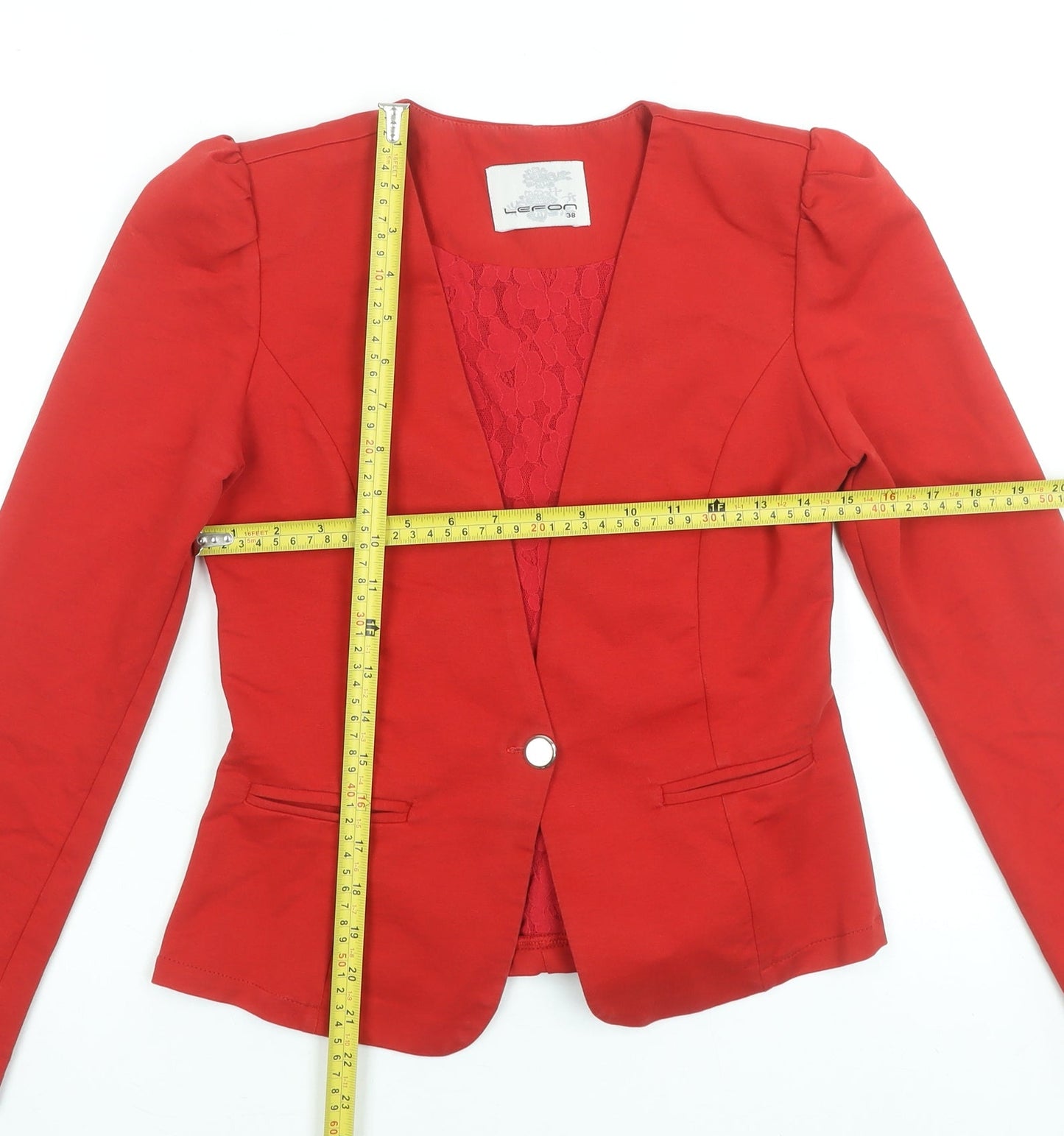 Lefon Womens Red Slim Fit Cotton Blend Blazer Size 10