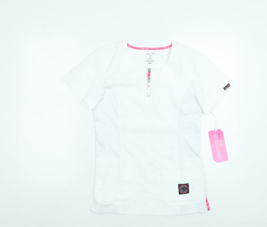 Koi Lite Women's White Slim Fit Zip T-Shirt Workwear Top S