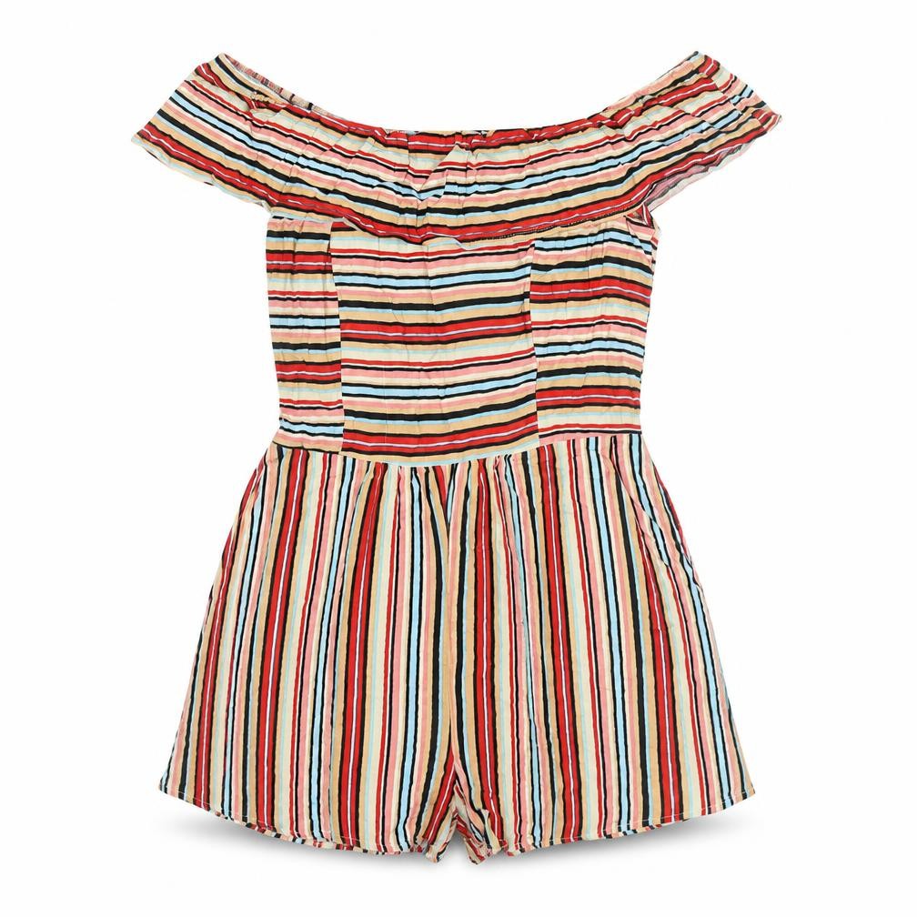 Xhilaration Women Multicoloured Stripe Off-Shoulder Playsuit Size S Rayon