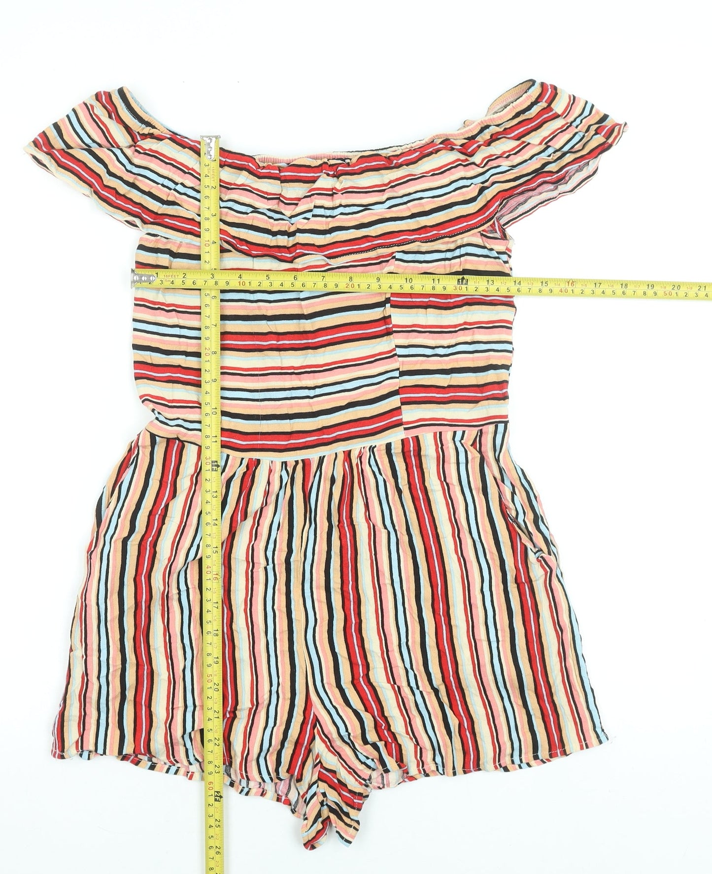 Xhilaration Women Multicoloured Stripe Off-Shoulder Playsuit Size S Rayon