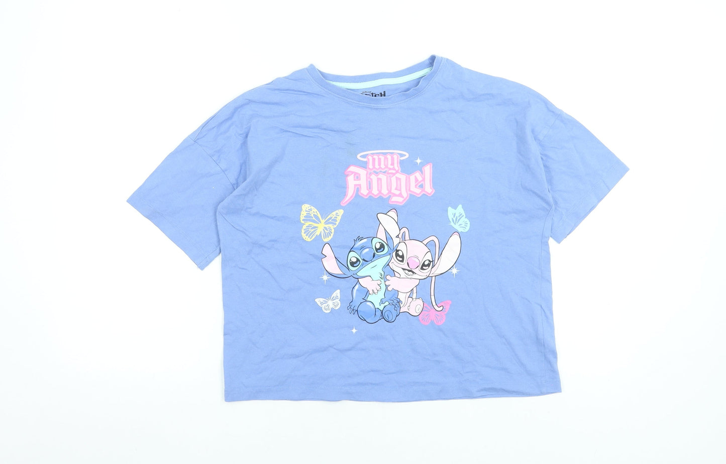 Disney Stitch Blue Cropped Teen Girls T-Shirt by Primark Size 14