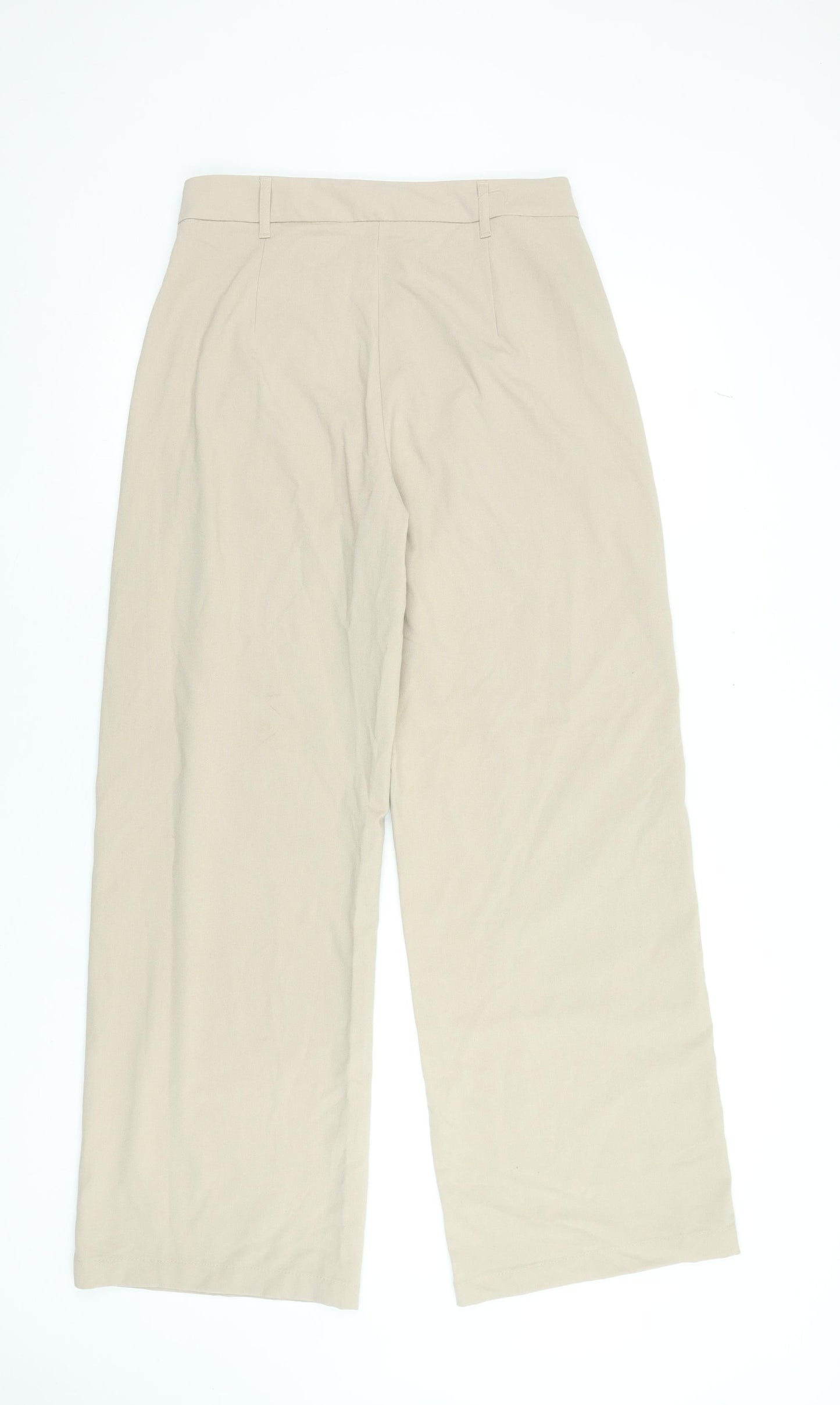 Bershka Women's Beige Wide-Leg Trousers Size 12 Cotton Blend