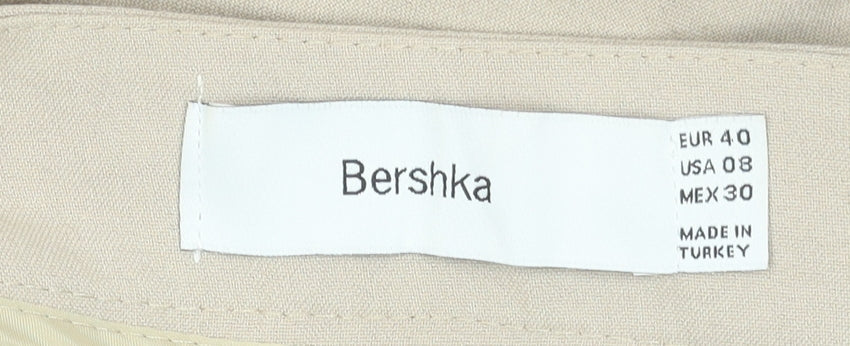 Bershka Women's Beige Wide-Leg Trousers Size 12 Cotton Blend