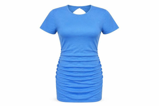 Front view of Missguided Women Blue, size 10, Short Sleeve Ruched Bodycon Dress