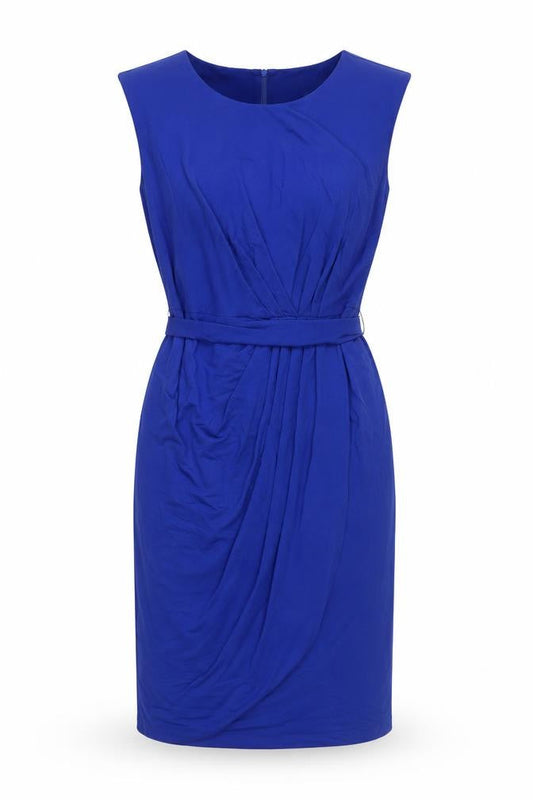 Fenn Wright Manson Women's Blue Size 12 Sheath Belted Knee Length Dress