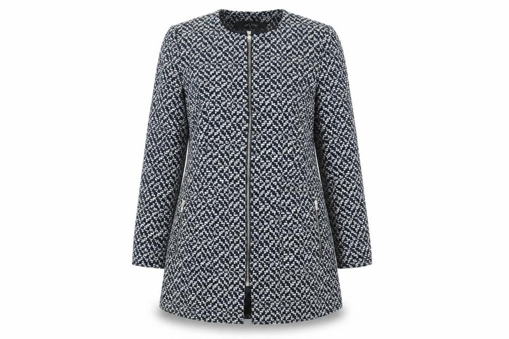 Zara Women Blue Geometric Tweed Long Coat Size 16