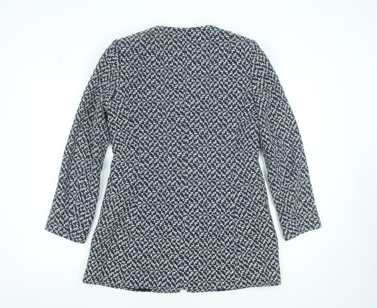 Zara Women Blue Geometric Tweed Long Coat Size 16