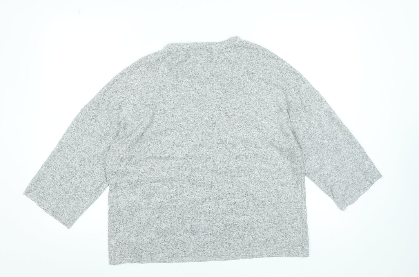 Zara Women Grey Beaded Knit Blouse M Relaxed 3/4 Sleeve Crew Neck