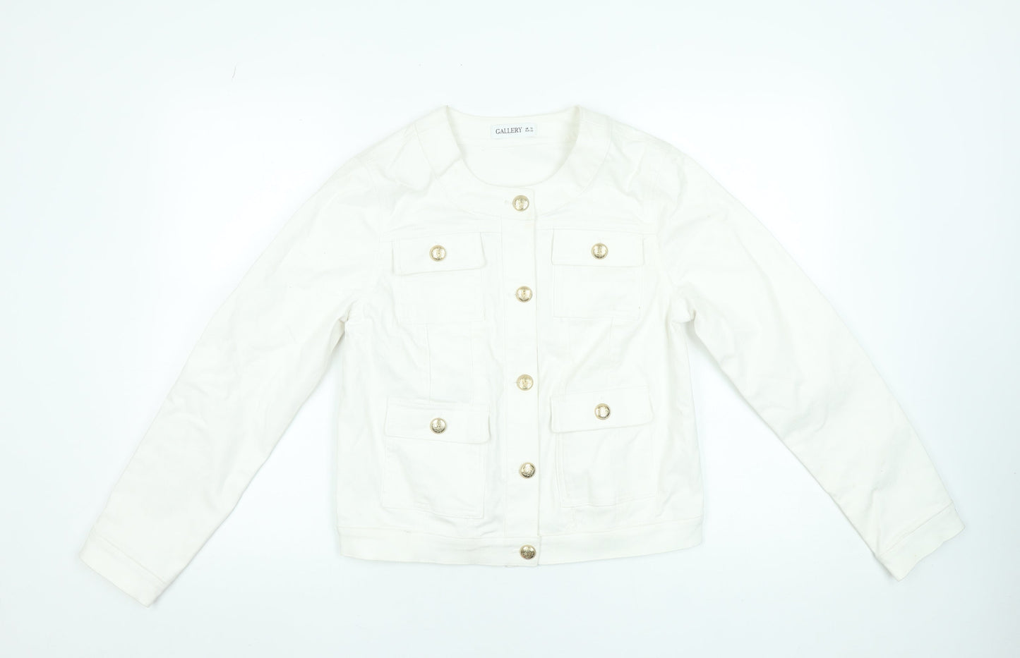 Gallery Women White Cotton Button Short Jacket UK 10