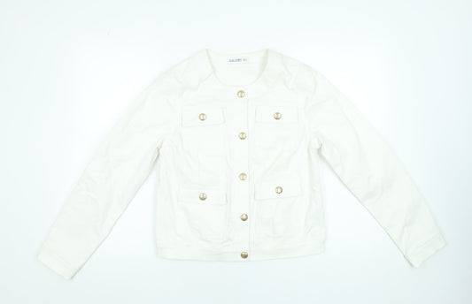 Gallery Women White Cotton Button Short Jacket UK 10