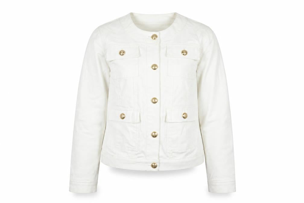 Gallery Women White Cotton Button Short Jacket UK 10
