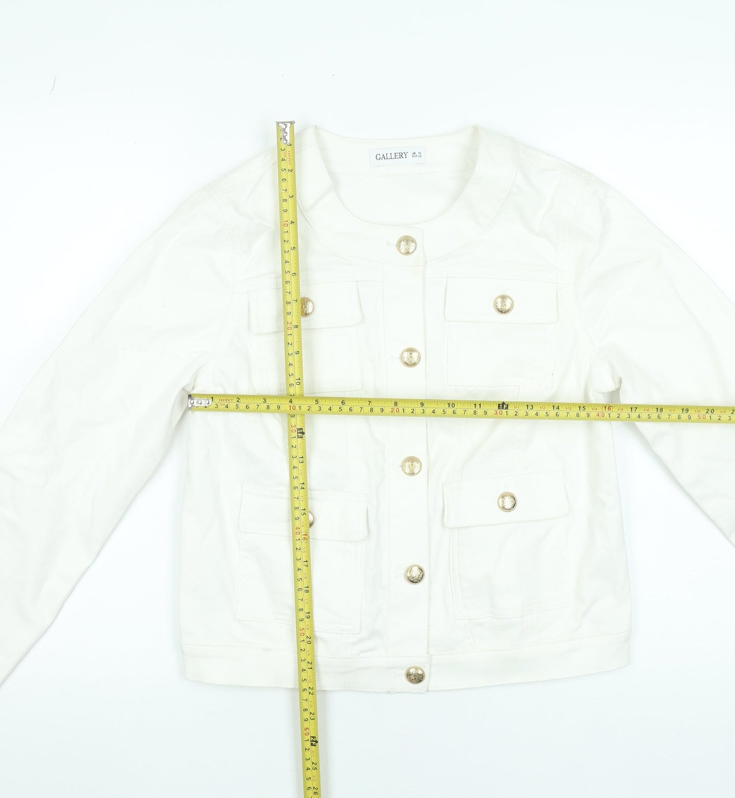 Gallery Women White Cotton Button Short Jacket UK 10
