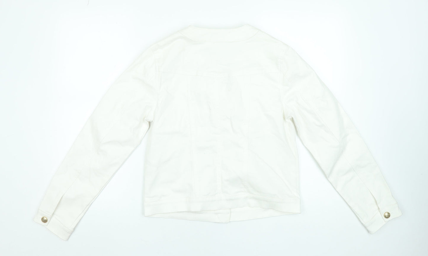 Gallery Women White Cotton Button Short Jacket UK 10