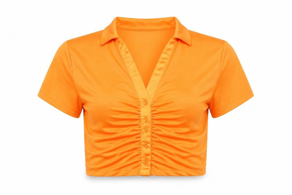 Primark Women's Orange Cropped Button-Up Collared Shirt Size 10