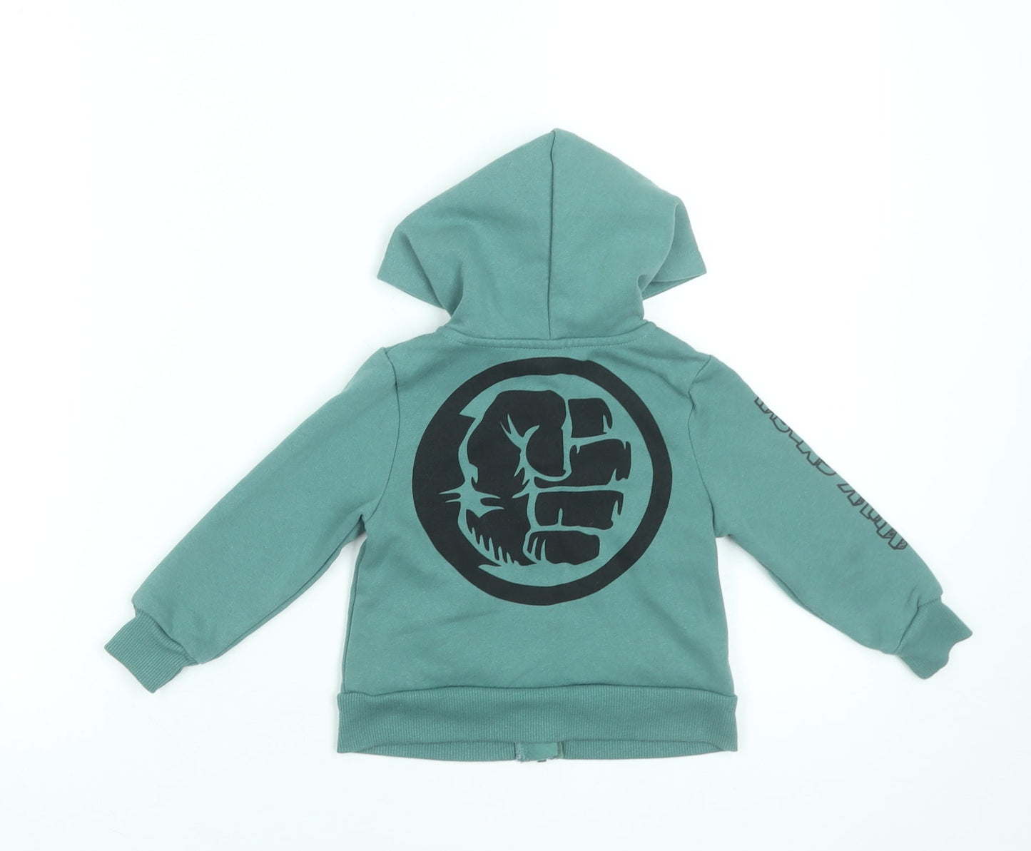 Marvel Boys Green Full Zip Hoodie 2-3 Years The Incredible Hulk Print