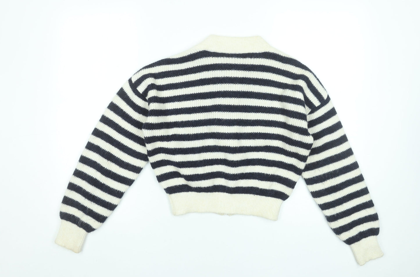 MNG Women’s Black & White Striped Full Zip Knit Jumper Size 12