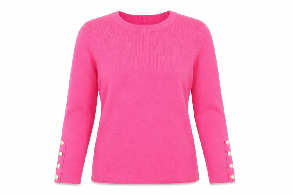Savida Women's Pink Crew Neck Button Sleeve Pullover Jumper Size 10