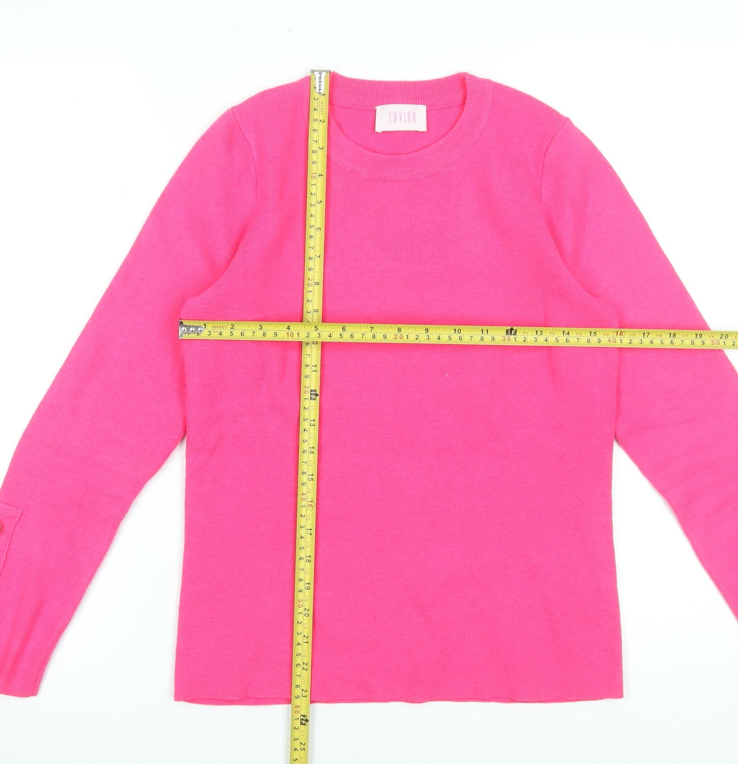 Savida Women's Pink Crew Neck Button Sleeve Pullover Jumper Size 10