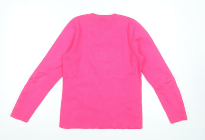 Savida Women's Pink Crew Neck Button Sleeve Pullover Jumper Size 10