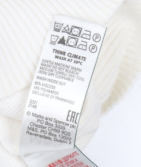Marks and Spencer Women Ivory Sleeveless V-Neck Ruffle Knit Jumper L