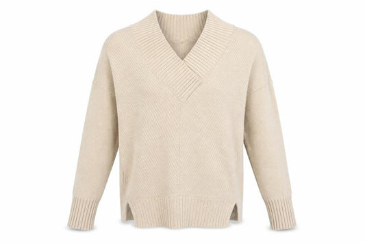 River Island Womens Beige V-Neck Long Sleeve Ribbed Knit Jumper Size S