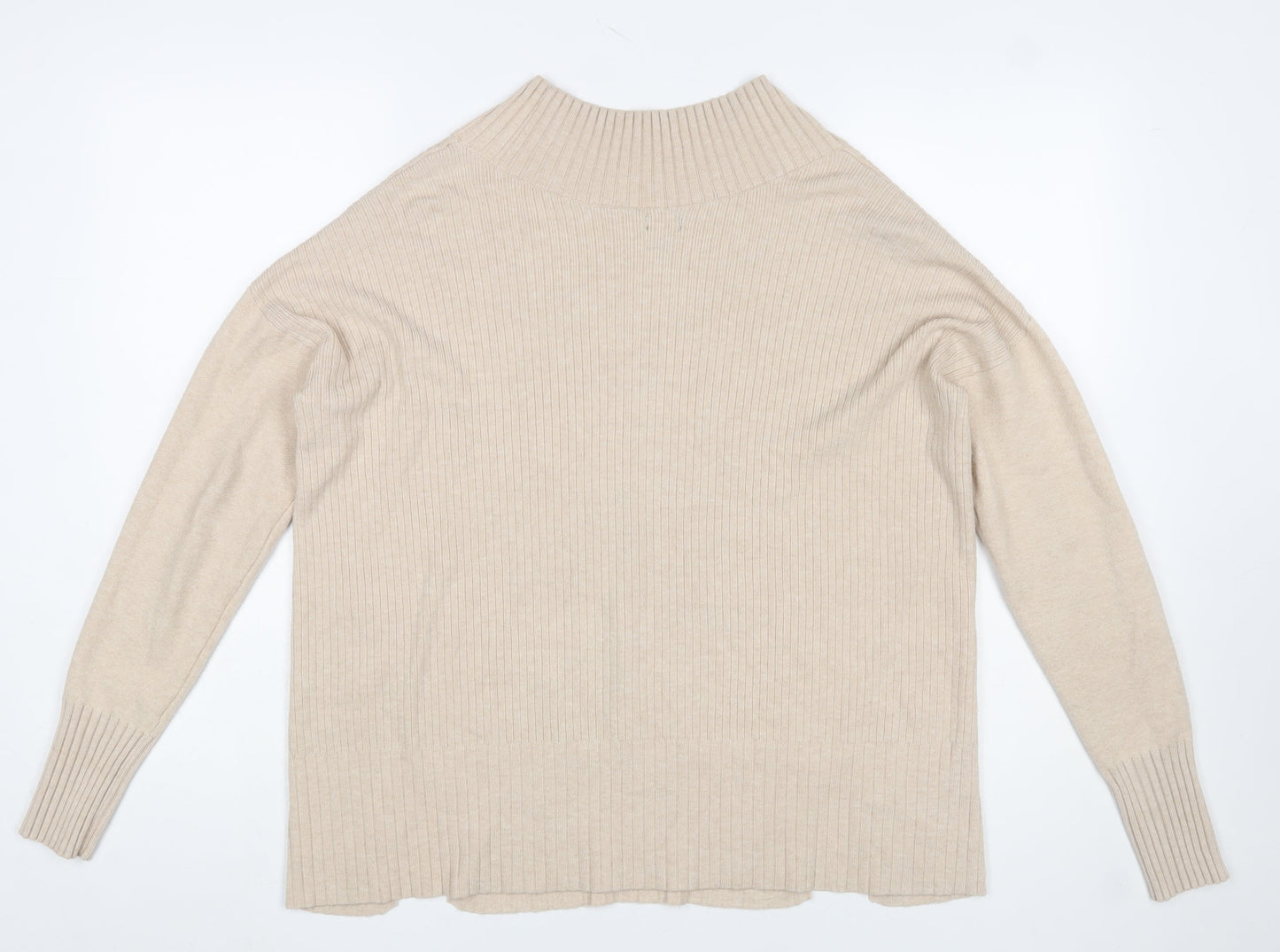 River Island Womens Beige V-Neck Long Sleeve Ribbed Knit Jumper Size S