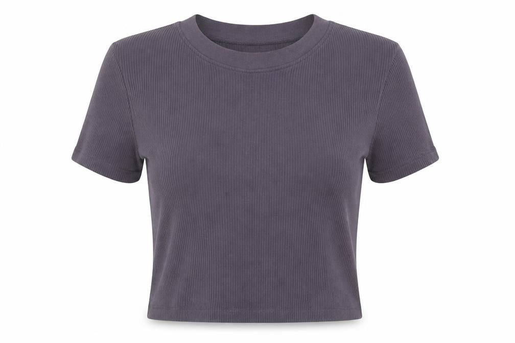 ZARA Women Purple Ribbed Short Sleeve Basic Knit T-Shirt Size L