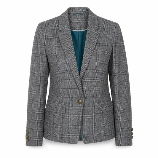 Marks & Spencer Women’s Grey Check Blazer Size 8 Classic Tailored Jacket