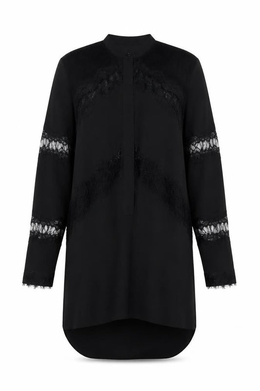 Religion Women’s Black Lace Tunic Blouse XS Long Sleeve Classic Style