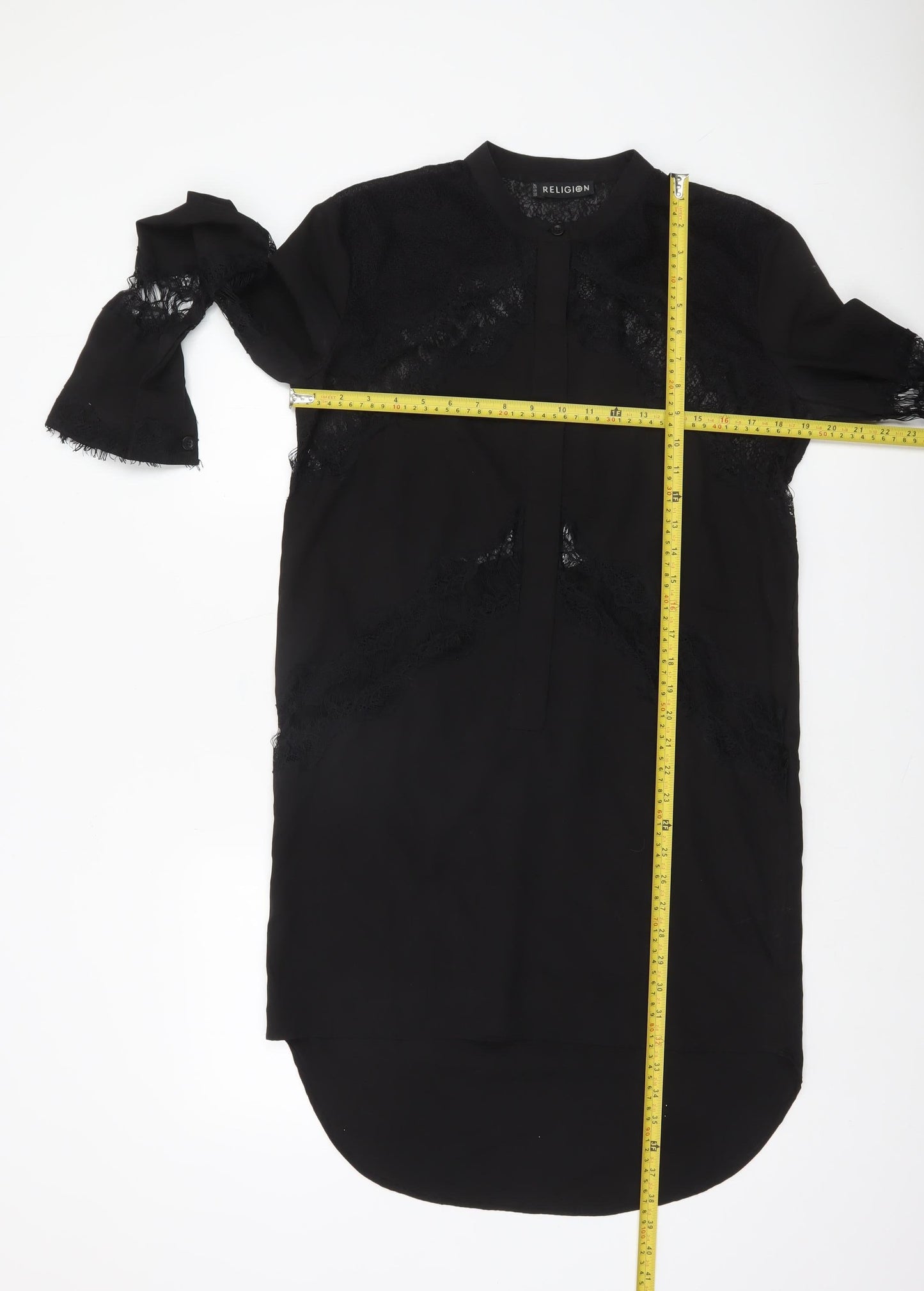 Religion Women’s Black Lace Tunic Blouse XS Long Sleeve Classic Style