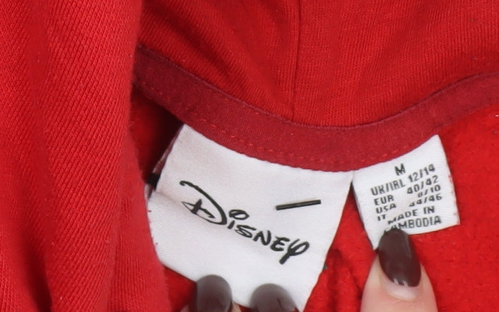 Disney Womens Red Hoodie Medium 12/14 Mickey Mouse Cotton Blend Pullover