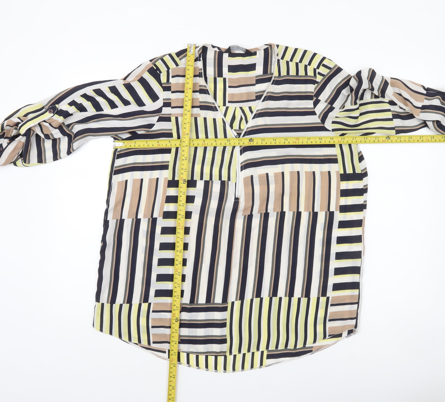 Dorothy Perkins Womens Multicoloured Striped Blouse UK 16 V-Neck 3/4 Sleeve