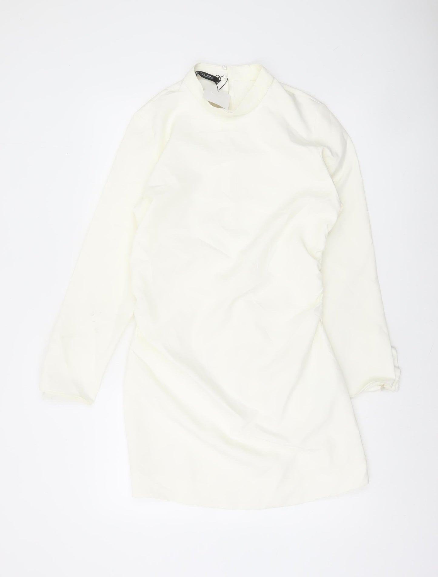 Zara Women Ivory Long Sleeve Bodycon Short Dress Size 14
