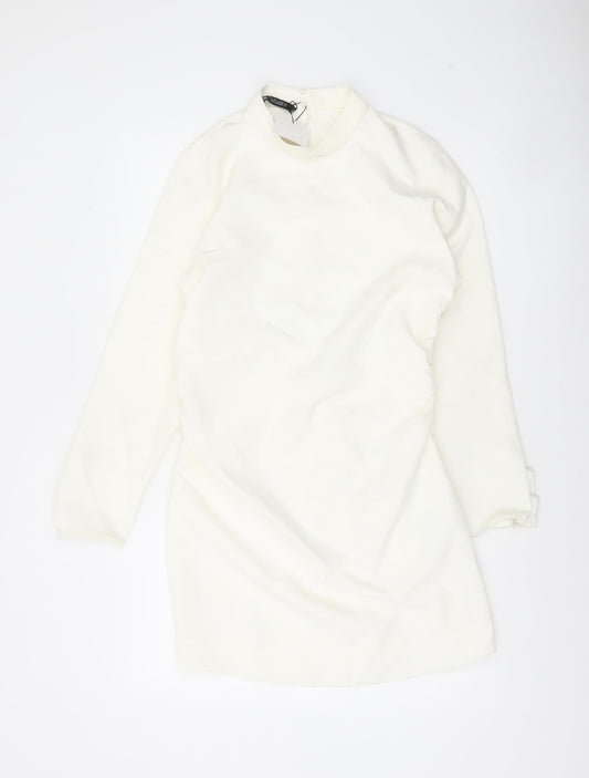 Zara Women Ivory Long Sleeve Bodycon Short Dress Size 14