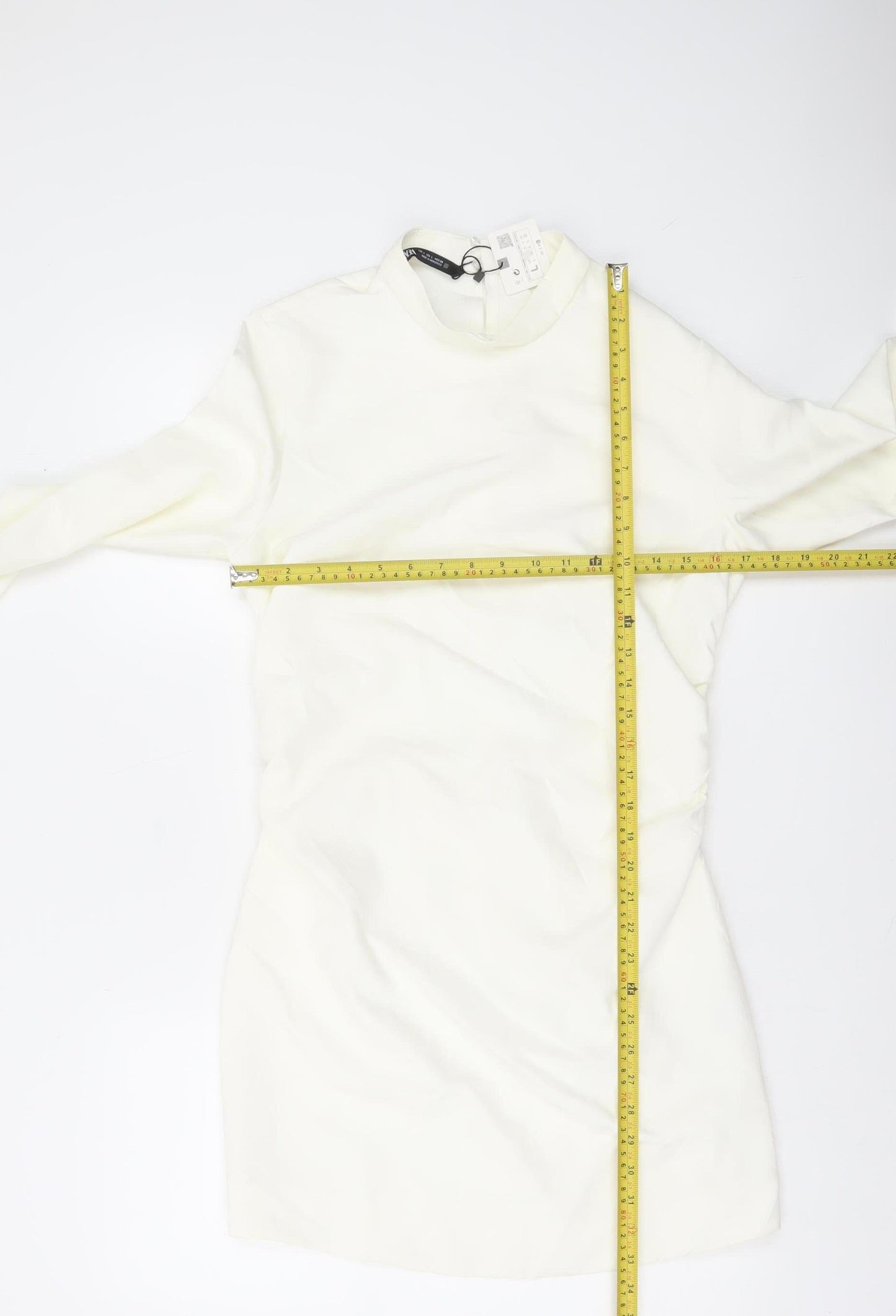 Zara Women Ivory Long Sleeve Bodycon Short Dress Size 14