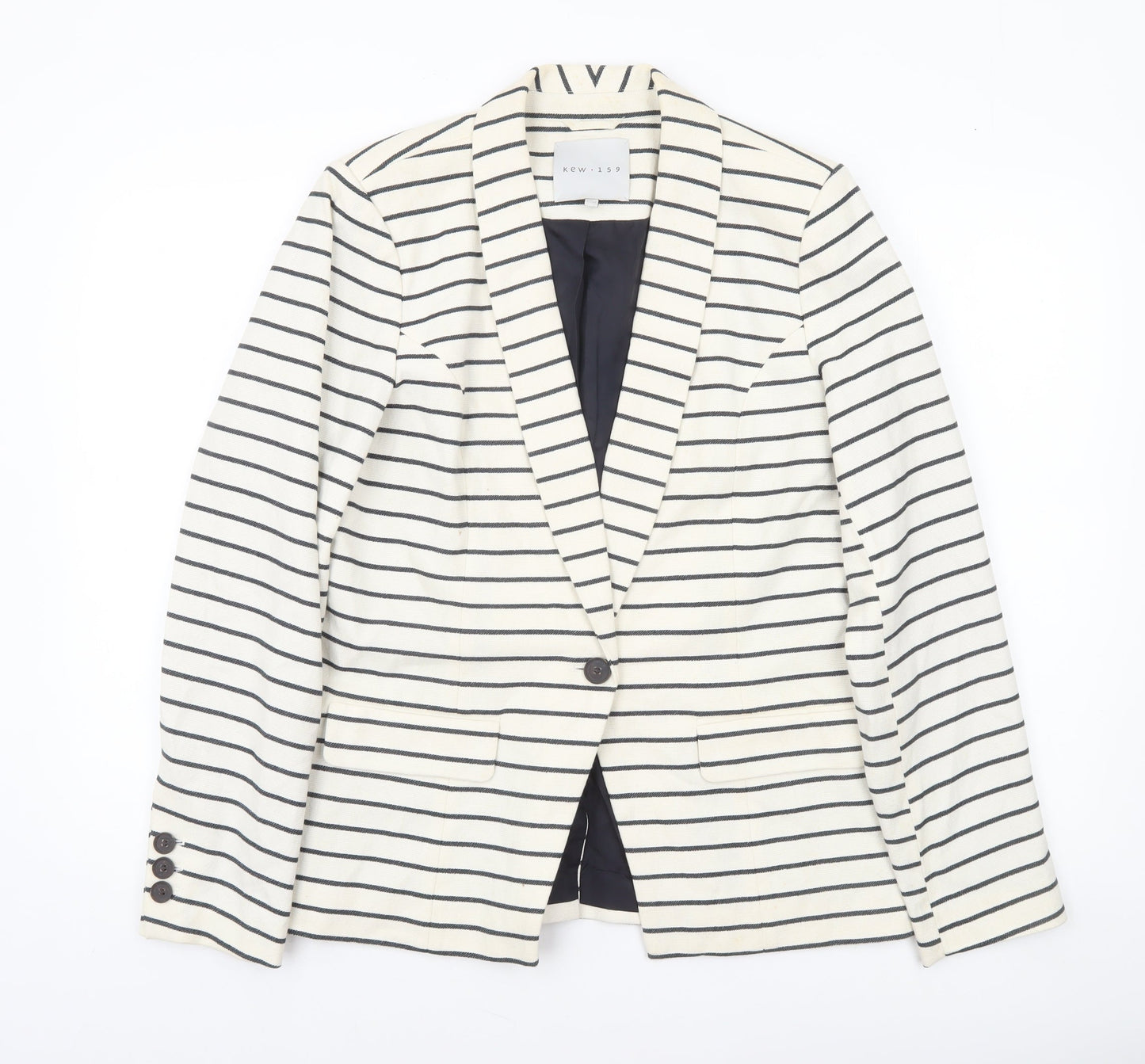 Kew 159 Womens Ivory Black Striped Blazer UK 14 L Single Breasted Jacket