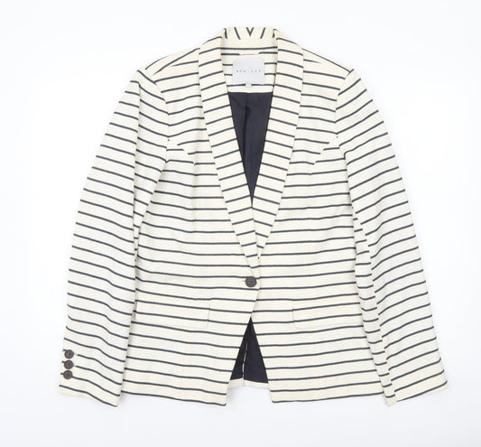 Kew 159 Womens Ivory Black Striped Blazer UK 14 L Single Breasted Jacket