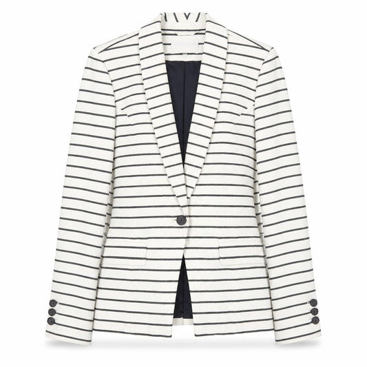 Kew 159 Womens Ivory Black Striped Blazer UK 14 L Single Breasted Jacket