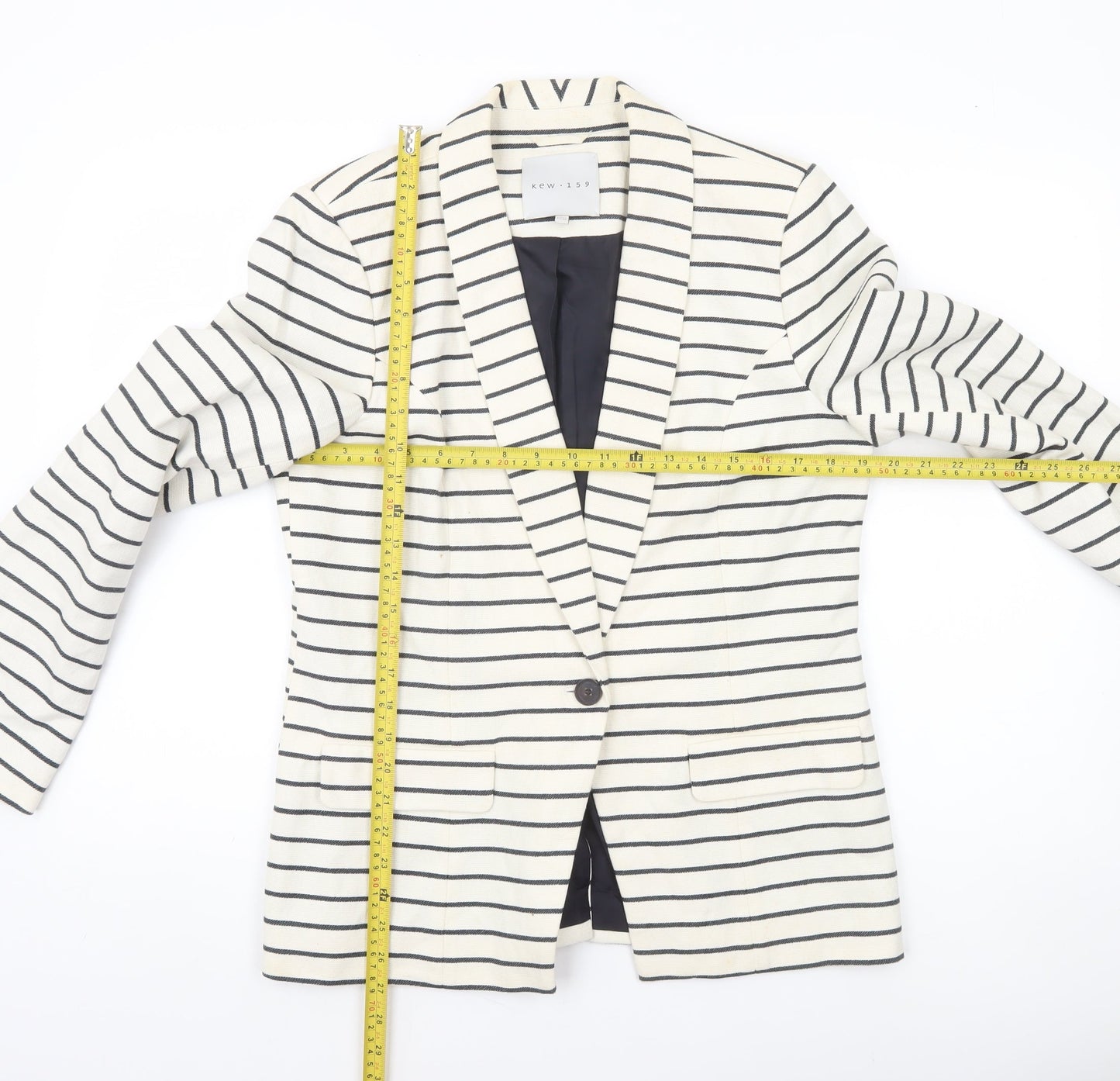 Kew 159 Womens Ivory Black Striped Blazer UK 14 L Single Breasted Jacket