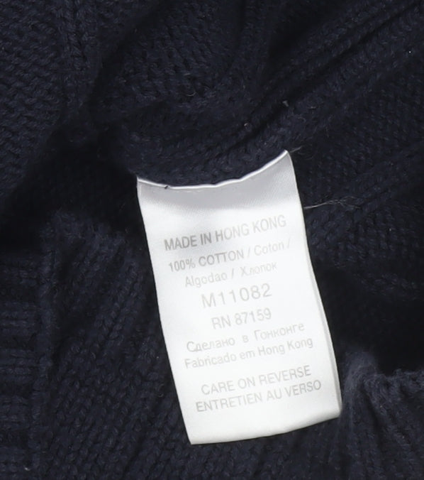 Next Mens Blue Cotton Ribbed Crew Neck Jumper Size L
