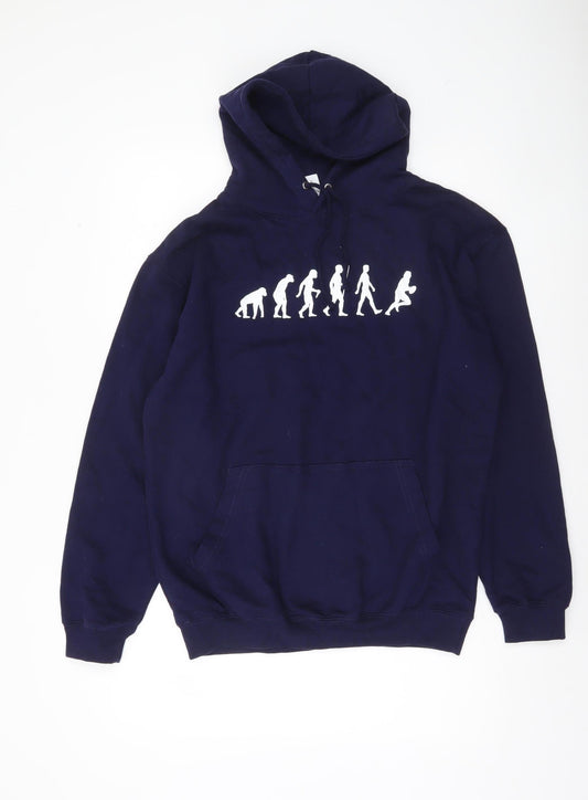 Just Hoods Men’s Blue Pullover Hoodie M Funny Evolution Graphic Print