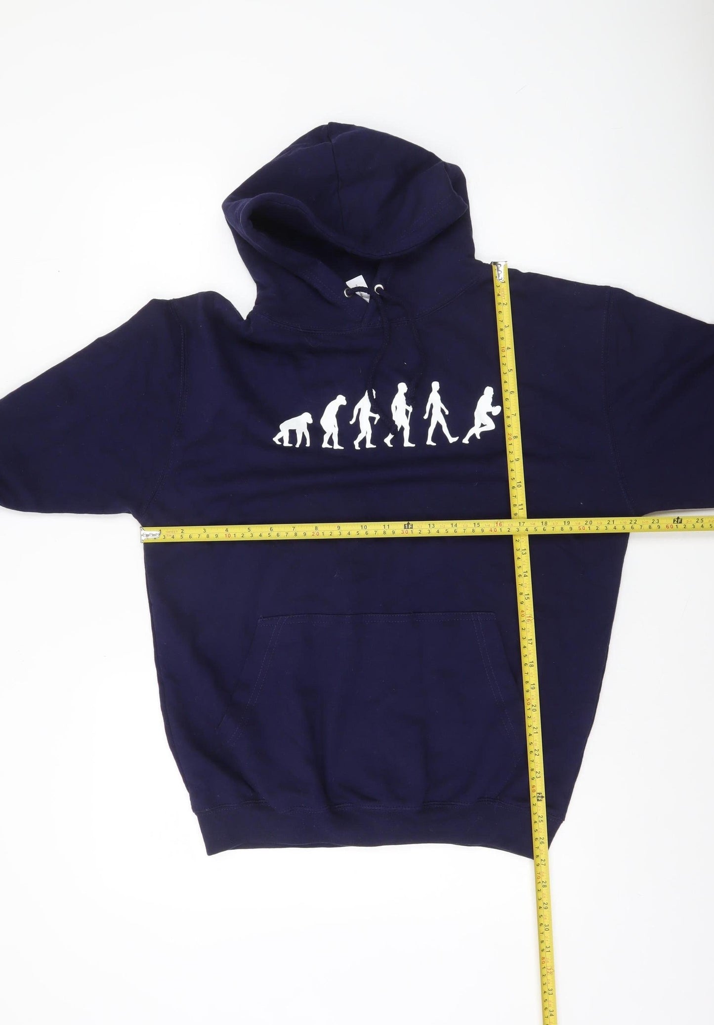 Just Hoods Men’s Blue Pullover Hoodie M Funny Evolution Graphic Print
